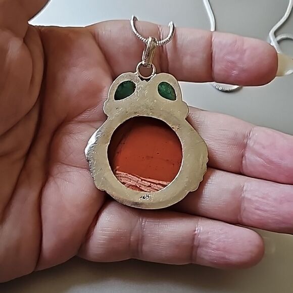 Natural Jasper w/Emeralds Stone Necklace 18" 925 Silver - Picture 6 of 6